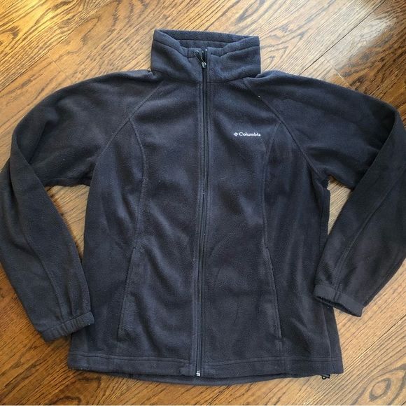 COLUMBIA Women’s Black Full Zipper Fleece Sweatshirt Zip Pockets Size Large - Picture 4 of 5